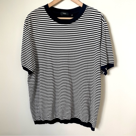 Theory Veran Tact Pique Striped Tee Blue and White Stripe Size XXL - Picture 4 of 9